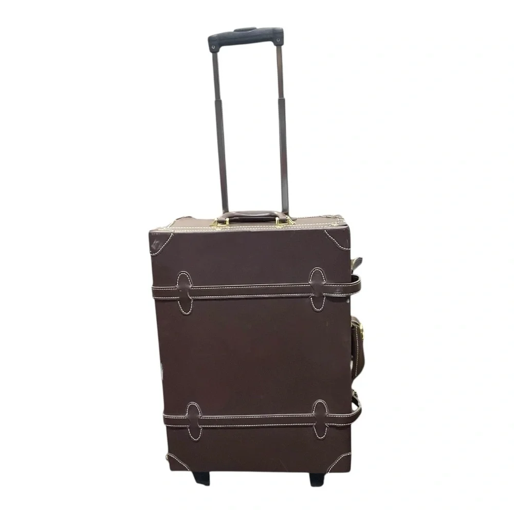 🧳 Vintage-Inspired‎ Faux Leather Trunk Suitcase w/ Wheels & Gold Hardware